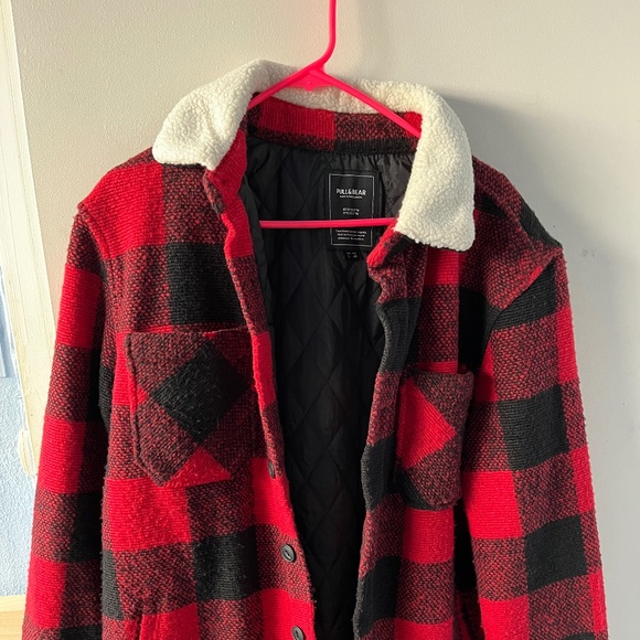 Pull&Bear Checked Sherpa Overshirt Jacket - Picture 1 of 3